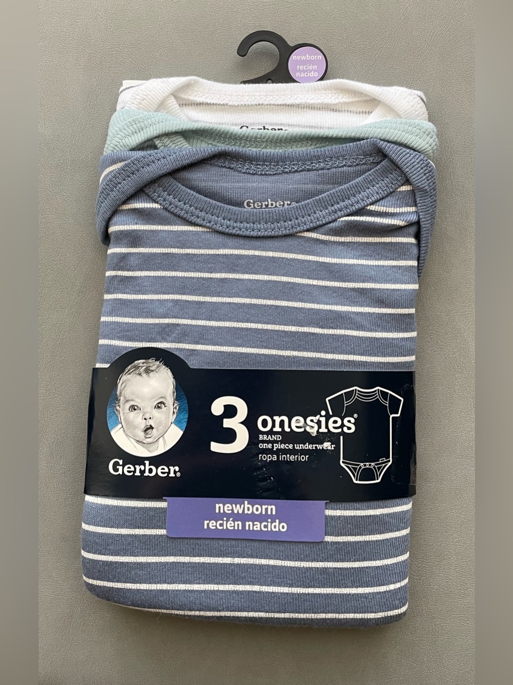 Gerber 3-Pack Newborn One-Piece Bodysuits in Blue, Mint & White NWT